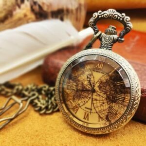 Tea Colored Glass Double Earth Pattern Pocket Watch, Unisex Casual Quartz Retro Pocket Watch, Christmas, Birthday, A Thoughtful Gift for Friends and Partners. - Image 3