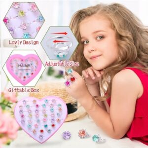 36pcs Little Girl Rhinestone Gem Rings,Adjustable,Random Color Style Diamond Kids Play Rings in Box,Pretend Play and Dress Up Rings for 4-12 Year Old Girl Birthday Gifts, 3 4 5 6 7 8 9 10 11 12 - Image 3