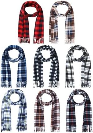 8 Pcs Kids Winter Scarf Buffalo Plaid Kids Scarves Christmas Warm Shawls Scarves Parent Child Scarf for Boys Girls