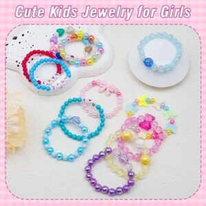 18 Pcs Kids Bracelets for Girls Cute Beaded Bracelets Little Girls Jewelry Letter Flower Star Pink Toddler Bracelets Set Gift - Image 5