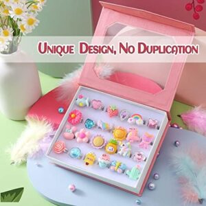 24pcs Little Girl Jewel Rings, Adjustable, No Duplication Kids Play Ring in Box,Pretend Play and Dress Up Rings for 4-12 Year Old Girl Birthday Christmas Holiday Gifts - Image 2