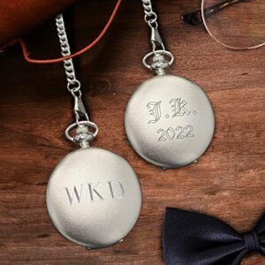 My Personal Memories, Personalized Gunmetal Gray, Black or Silver Quartz Pocket Watch with Chain - Groomsmen Wedding Party - Engraved - Image 5