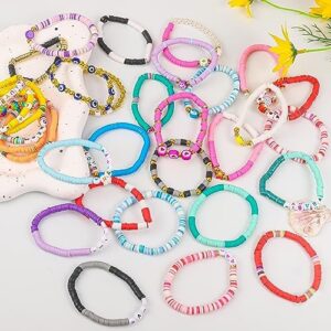 LUYI 32 Pcs Preppy Jewelry Bracelets for Women Clay Bead Colorful Surfer Heishi Bracelet Set Stackable Beaded Friendship Stretch Bracelets Boho Y2K Summer Beach Elastic Layering Bracelets - Image 7