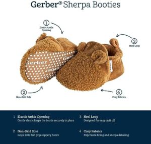 Gerber Baby Fleece Lined Non Skid Soft Slipper Booties with Ears - Image 6