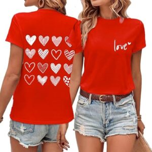 Valentine's Day Shirt for Women Love Heart Graphic Valentines Gifts Casual Short Sleeve Hearts Tee Tops - Image 2