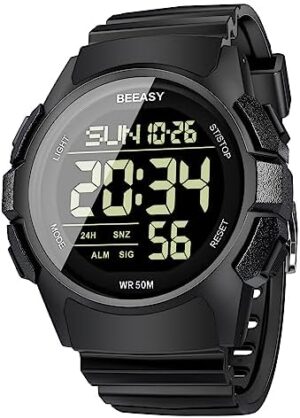 Beeasy Men Digital Sports Watch,Waterproof Watch with Stopwatch Countdown Timer Alarm Function Dual Time Rubber Strap Wrist Watch for Men/Student