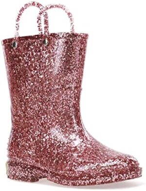 Western Chief Girl's Glitter Waterproof Rain Boot with Easy Pull on Handles, Perfect Lightweight Rain Boots for Kids