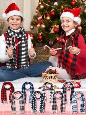 8 Pcs Kids Winter Scarf Buffalo Plaid Kids Scarves Christmas Warm Shawls Scarves Parent Child Scarf for Boys Girls - Image 2