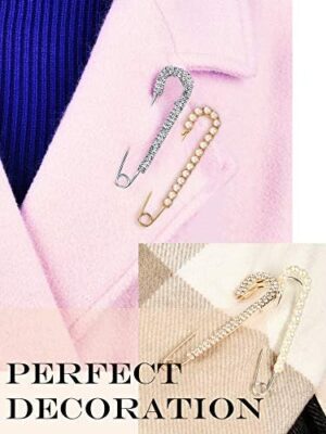 Women Brooch Pins Sweater Shawl Clips Faux Crystal Pearl Brooches Safety Pins Dress Shirt Clips for Women Gold Silver (4 Pieces) - Image 3