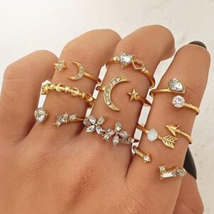 KISS WIFE Gold Stackable Moon Star Knuckle Rings Set for Women, Boho Dainty Lightweight Stacking Rings, Vintage Midi Rings Pack, Trendy Jewelry - Image 5