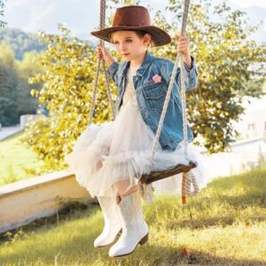 Cowgirl Boots for Little Girls Mid Calf Pointed Toe Kid Cowboy Boots Side Zipper Classic Embroidered Western Boots Horse Riding Shoes Party for Toddler Little Big Kids - Image 3