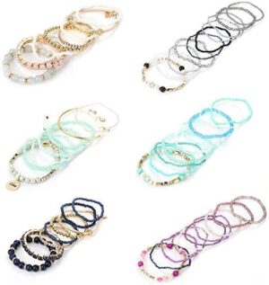 LOYALLOOK 6 Sets Bohemian Stackable Bead Bracelets for Women Stretch Bohemian Style Stretch Multilayered Boho Bracelet Set - Image 5