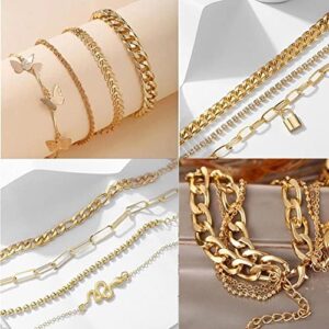 60 PCS Gold Jewelry Set with Multi-Layered Bracelet Necklace, Dangle Earrings, Stackable Ring For Women Valentine Anniversary Jewelry Pack Gifts For Her - Image 2