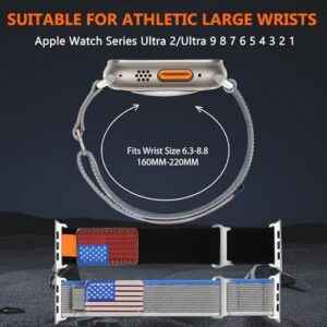 2 PackTrail Loop Nylon Band Compatible Apple Watch Ultra/2 Band 49mm 46mm 45mm 44mm 42mm, Rugged Soft Braided Elastic Sport Strap for iWatch Series 10 9 8 7 6 5 4 3 2 1 Ultra/2 Men USA Flag - Image 3