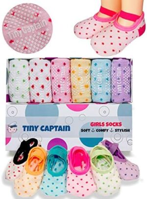 Tiny Captain Baby Toddler Girls Grip Socks Anti Slip w/Strap Socks Girl 0-7 Years Old Gift Set Age 1-7 Socks With Grippers