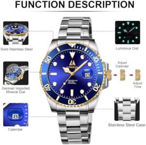 LN LENQIN Mens Watches Stainless Steel Waterproof Analog Quartz Watch for Men with Date Luminous Fashion Wristwatch - Image 5