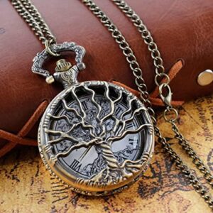 Pocket Watch Hollow Tree of Life Design Roman Numerals Customizable Quartz Pocket Watch with Chain Birthday Gifts - Image 2