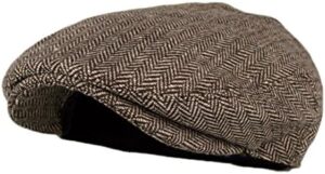 Wonderful Fashion Men's Classic Herringbone Tweed Wool Blend Newsboy Ivy Hat (Large/X-Large, Charcoal)