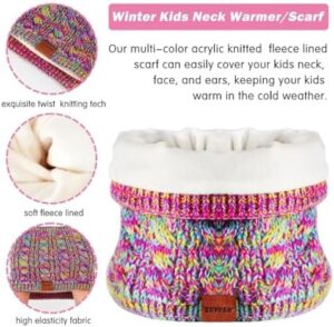 Kids Winter Hat Gloves Scarf Set,Girls Toddler Children Hats Beanie with Pom Knit Neck Warmer Gaiter Mittens Fleece Lined Set - Image 3