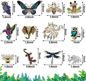 12 Pcs Women Brooches Bulk Set Rhinestone Crystal Vintage with Hummingbird Owl Elephant Peacock Bee Brooch Pin Animal Shape Butterfly Pins for Women Girls Christmas Gifts - Image 2