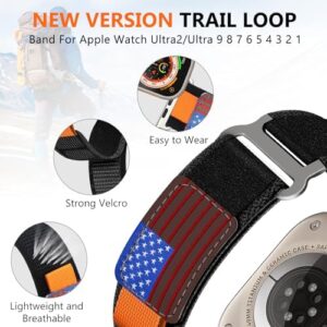 2 PackTrail Loop Nylon Band Compatible Apple Watch Ultra/2 Band 49mm 46mm 45mm 44mm 42mm, Rugged Soft Braided Elastic Sport Strap for iWatch Series 10 9 8 7 6 5 4 3 2 1 Ultra/2 Men USA Flag - Image 5