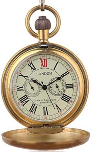 Vintage Copper Train London Design Hand Winding Mechanical Pocket Watch Mens Watches