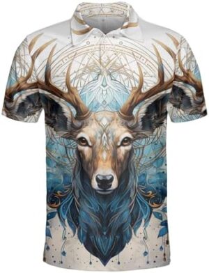 Men's Wild Deer Polo Shirts -Animal Mens Polo Shirts Short Sleeve Dry Fit Moisture Wicking Series 13