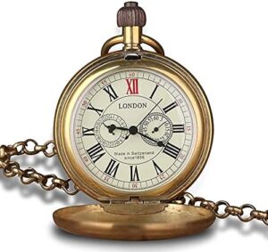 Vintage Copper Train London Design Hand Winding Mechanical Pocket Watch Mens Watches - Image 2