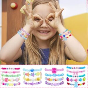 18 Pcs Kids Bracelets for Girls Cute Beaded Bracelets Little Girls Jewelry Letter Flower Star Pink Toddler Bracelets Set Gift - Image 4