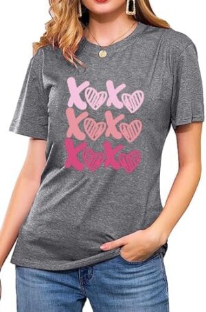 Valentine's Day Shirts for Women Love Heart XOXO Cute Graphic T Shirts Casual Tops Tee Gifts for Her - Image 2