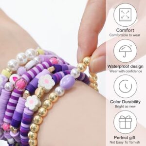 6Pcs Surfer Heishi Friendship Bracelets Set Stackable Stretch Clay Bead Bracelets for Women Preppy Elastic Layering Bracelets Boho Aesthetic Summer Beach Jewelry - Image 3