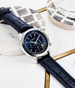 Stuhrling Original Mens Watches Chronograph Analog Blue Watch Dial with Date - Tachymeter 24-Hour Subdial Mens Blue Leather Strap - Watches for Men Rialto Collection - Image 4