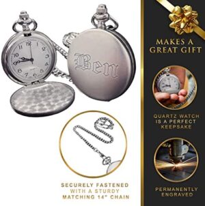 My Personal Memories, Personalized Gunmetal Gray, Black or Silver Quartz Pocket Watch with Chain - Groomsmen Wedding Party - Engraved - Image 4