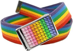 Build A Belt Girl's 1.25" Wide Rainbow Rhinestone Flip Top Belt Buckle with Canvas Web Belt