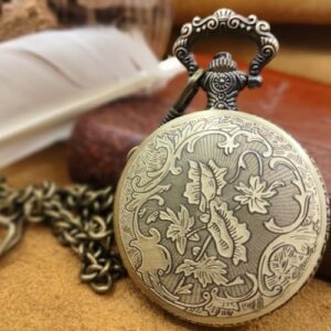 Tea Colored Glass Double Earth Pattern Pocket Watch, Unisex Casual Quartz Retro Pocket Watch, Christmas, Birthday, A Thoughtful Gift for Friends and Partners. - Image 4