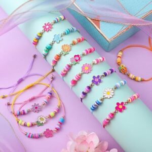 12 Pcs Kids Bracelet for Girls Toddler Jewelry Groovy Flower Princess Party Favors Friendship Bracelets Adjustable Pretend Play Goodie Bag Classroom Reward - Image 2