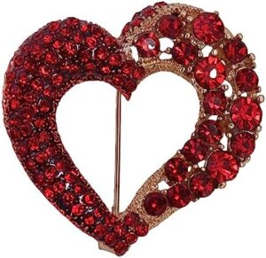 LAXPICOL Vintage Cute Red Love-Heart Austrian Crystal Brooch Broach Pin for Women