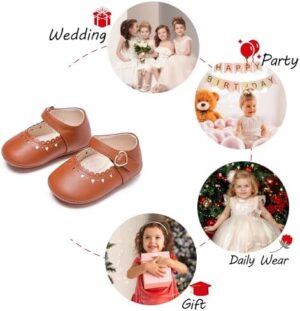 Baby Girls Mary Jane Flats - Infant Newborn Walking Shoes Soft Rubber Sole Princess Wedding - Image 4