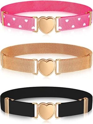 3 Pieces Girl Belts Kids Toddler Belt Elastic Stretch Belt Adjustable Stretch Belts Elastic Heart Kids Belt for Girls