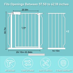 WAOWAO Extra Wide Baby Gate 57.48"-62.20" Walk Thru Pressure Mount Auto Close White Metal Child Dog Pet Safety Stairs,Doorways,Kitchen - Image 5