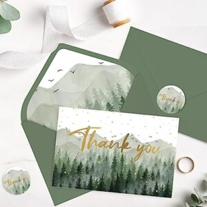 AnyDesign 50 Pack Green Forest Baby Shower Thank You Cards with Envelopes and Stickers Gold Foil Watercolor Nature Thank You Blank Note Cards for Wedding Birthday Bridal Shower Baby Shower, 4 x 6 Inch - Image 6