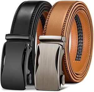 KEMISANT Mens Ratchet Belt 2 Units,Sliding Belt For Gift Mens Dress Casual 1 3/8",Size Adjustable