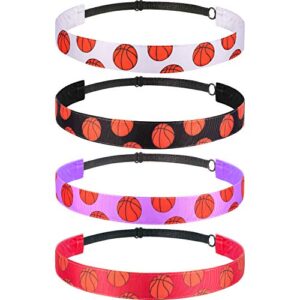 SATINIOR 4 Pieces Girls Non-slip Basketball Headband Adjustable Basketball Hairband Girls Sports Hair Accessories(Black, Purple, Red, White)