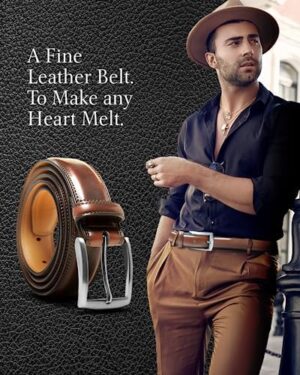 Genuine Leather Dress Belts For Men - Mens Belt For Suits, Jeans, Uniform With Single Prong Buckle - Designed in the USA - Image 6