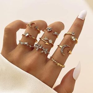 KISS WIFE Gold Stackable Moon Star Knuckle Rings Set for Women, Boho Dainty Lightweight Stacking Rings, Vintage Midi Rings Pack, Trendy Jewelry - Image 4