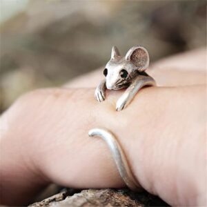 ZDIFDIC Cute Mouse Ring 925 Sterling Silver Cubic Zirconia Open Forefinger Ring Adjustable Animal Wrap Ring Jewelry Gift for Women Teen Girls, KE-R392-RS05 - Image 2