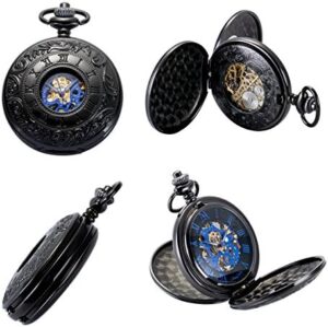 ManChDa Mechanical Roman Numerals Dial Skeleton Pocket Watches with Box and Chains for Mens Women - Image 2