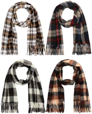 Bencailor 4 Pcs Kids Winter Scarf Kids Buffalo Plaid Scarves Christmas Warm Shawls Scarves Parent Child Scarf for Boys Girls