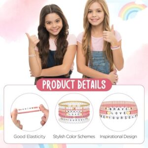 7 Pcs Friendship Bracelets Preppy Clay Bead Bracelets Heishi Surfer Valentine's Day Bracelets for Women Teen Girls(Pink) - Image 4