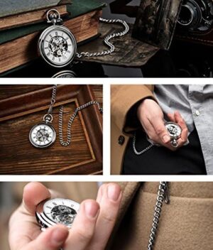 Stuhrling Original Men's Pocket Watch Stainless Steel Analog Skeleton Watch Hand Wind Mechanical Movement Stainless Steel Chain - Image 7